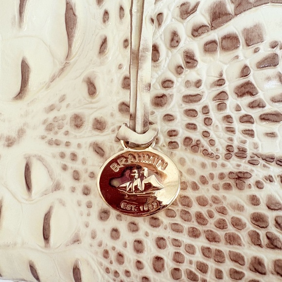 Brahmin Cream and Brown Crocodile-Embossed Shoulder Bag - Picture 2 of 5